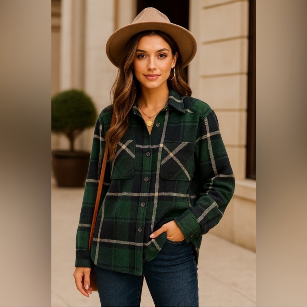 Pacsun PS/LA green blue plaid shacket button down long sleeve